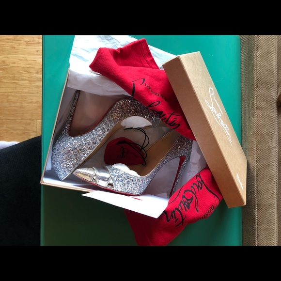 Louboutin Biblio Silver Glitter, like new heels - Picture 3 of 8